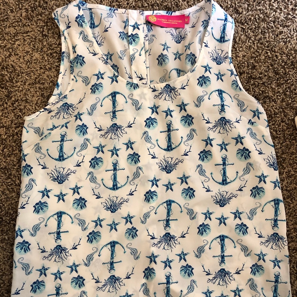Button Back Nautical Blouse Tank